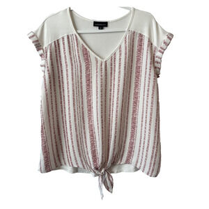 Fortune Ivy Women’s M Boho‎ Beach Chic Pink Stripe Tie Front Top Feminine Travel